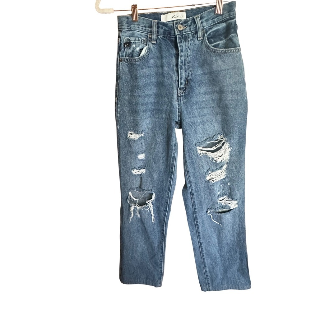 Kancan High Rise Distressed Straight Leg Jeans Blue 1/24 Boho Grunge
